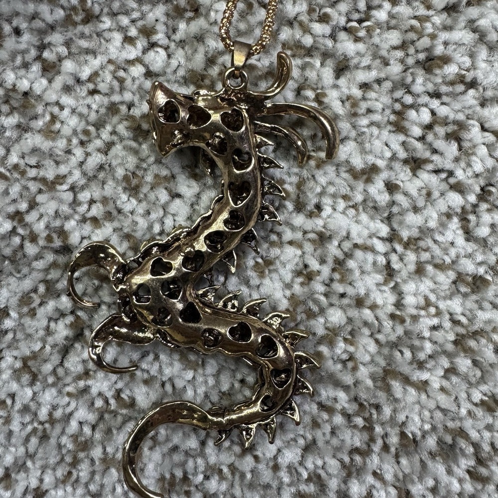Betsey Johnson Green Dragon 3D Pendant Necklace Rhinestones Fantasy - Picture 5 of 7